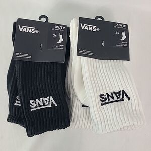 NWT Vans Boys Classic Crew Socks TWO, 3 Pack White & Black Size 13.5-3